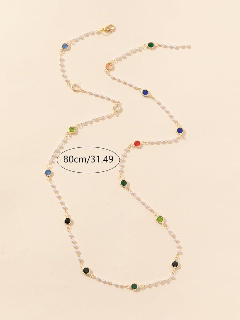 KURTCB Rhinestone Necklace for Women Boho Long Y Lariat Necklace Colorful Summer Beach Jewelry - Image 2